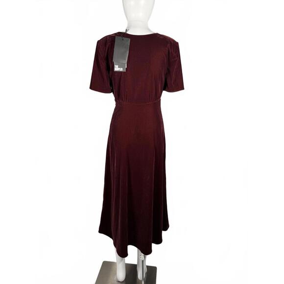 The Kooples Velvet Short Sleeve Midi Dress - Burgundy (French Size 0) - Picture 3 of 7
